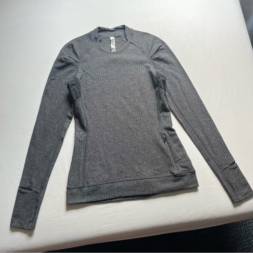 LULULEMON‎ ATHLETICA grey herringbone knit athletic long sleeve sweater top
